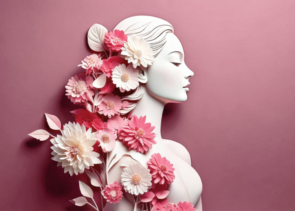 Firefly schlichte Sillhouette von einer frau mit blumen auf pinken hintergrund 47861 1